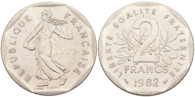 Франция 2 франка 1982 KM 942.1 никель 63-611