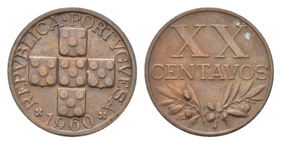 Португалия 20 сентаво 1960 KM 584 бронза 4679-524
