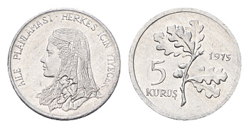 Турция 5 курушей 1975 ФАО - Планирование семьи KM 906 алюминий UNC 4674-1052