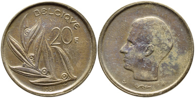 Бельгия 20 франков 1981 Belgique, Бодуэн I (1951-1993) KM 159 никель бронза 4364-4156