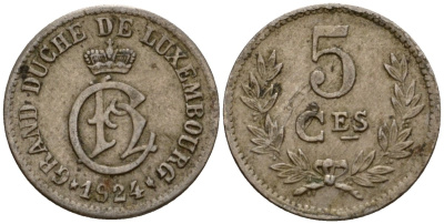 Люксембург 5 сантимов 1924 Шарлотта (1918-1964) KM 33 медно-никель 4602-361