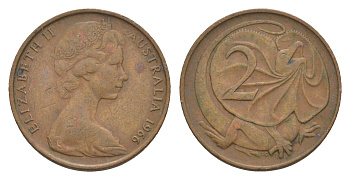 Австралия 2 цента 1966 Елизавета II (1952-2022), плащеносная ящерица KM 63 бронза 4585-1012