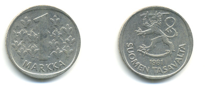 ФИНЛЯНДИЯ 1 МАРКА 1981 К KM 49а медно-никель 176-425