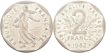 Франция 2 франка 1982 KM 942.1 никель 63-457
