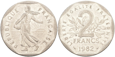 Франция 2 франка 1982 KM 942.1 никель 63-457