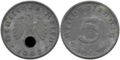Германия 5 рейхспфеннигов 1942 F, KM 100 цинк 100-528