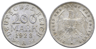 ГЕРМАНИЯ 200 МАРОК 1923 A KM 35, J. 304 алюминий 4380-443