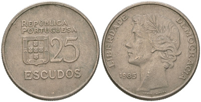 Португалия 25 эскудо 1985 KM 607a медно-никель 4619-716