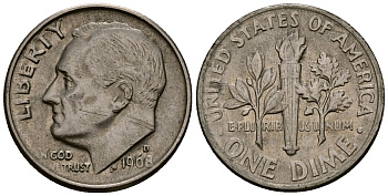 США 10 центов (дайм) 1968 Рузвельт, D KM 195a медь плакированная медно-никелем 4164-942