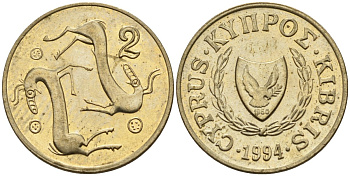 Кипр 2 цента 1994 KM 54.3 никель латунь 4174-1261