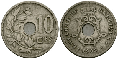 Бельгия 10 сантимов 1902 Belgique KM 48 медно-никель 4172-723