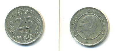 ТУРЦИЯ 25 КУРУШЕЙ 2009 KM 1242 медь никель цинк 3999-1234