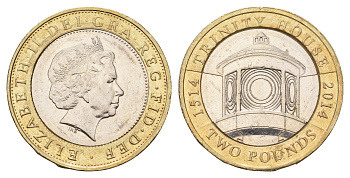 Великобритания 2 фунта 2014 500 лет Trinity House KM 1313 биметалл aUNC 1518-525