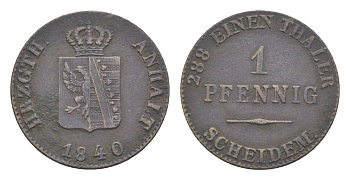 Ангальт-Бернбург 1 пфенниг 1840 Александр Карл KM 91 медь 1529-1033