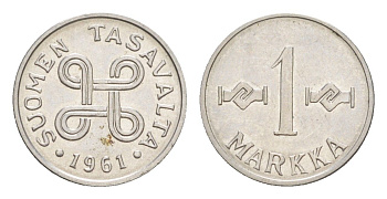 Финляндия 1 марка 1961 KM 36a железо плакированное никелем 4647-438