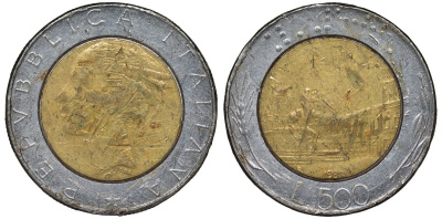 Италия 500 лир 1988 R, Квиринальский дворец KM 111 биметалл 4122-132