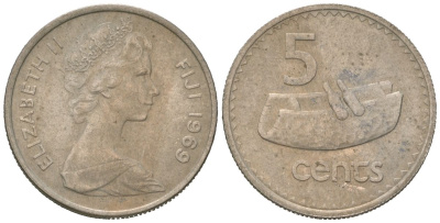 Фиджи 5 центов 1969 KM 29 медно-никель aUNC 4621-117