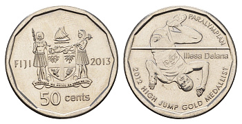 Фиджи 50 центов 2013 Паралимпиада 2012 - Илиеза Делана KM 515 сталь плакированная никелем UNC 4119-546
