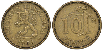 Финляндия 10 пенни 1964 KM 46 алюминиевая бронза 4122-432
