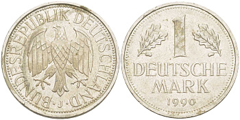 ФРГ 1 МАРКА 1990 J KM 110, J. 385 медно-никель 117-754