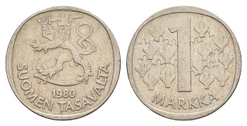 Финляндия 1 марка 1980 KM 49a медно-никель 4648-545
