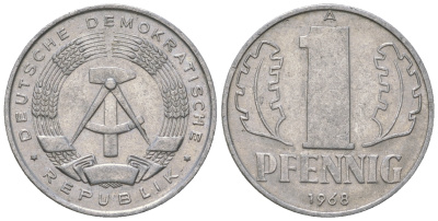 ГДР 1 пфенниг 1968 А КМ 8.1 алюминий 3458-318
