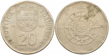 ПОРТУГАЛИЯ 20 ЭСКУДО 1986 INCM KM 634.1 медно-никель 3718-435