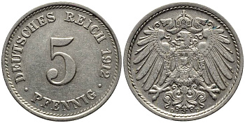 ГЕРМАНИЯ 5 ПФЕННИГОВ 1912 D KM 11, Jager 12, Weege 6 медно-никель 4547-528