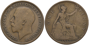 Великобритания 1 пенни 1913 Георг V (1910-1936) KM 810, Spink 4051 бронза 4607-1146