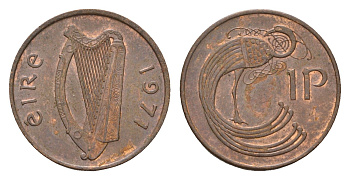 Ирландия 1 пенни 1971 мифологическая птица лира KM 20 бронза 4690-349