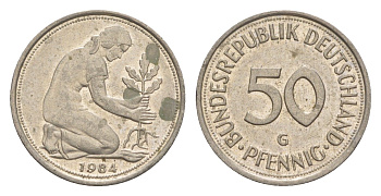 ФРГ 50 пфеннигов 1984 G KM 109.2, J. 384a медно-никель 4632-744