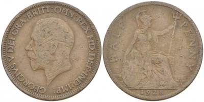 Великобритания 1/2 пенни 1928 Георг V (1910-1936) KM 837 Spink 4058 бронза 212-1212