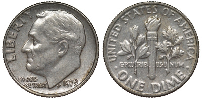 США 10 центов = дайм 1979 Рузвельт KM 195а медь плакированная медно-никелем 4124-449