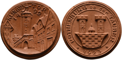 Клинген (Тюрингия) медаль 1923 замок Розенбурга, нотгельд, светло-коричневая  фарфор 02-203-14