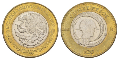 Мексика 20 песо 2013 100 лет Мексиканской армии KM 969 биметалл aUNC 4634-241