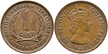 Британские Восточно-Карибские территории 1 цент 1965 Елизавета II (1952-2022) KM 2 бронза 4529-824
