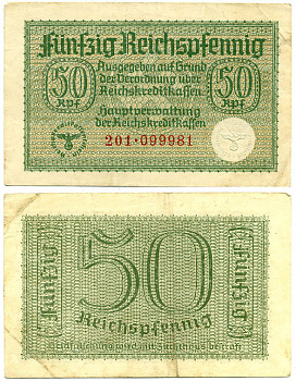 ГЕРМАНИЯ 50 РЕЙХСПФЕННИГОВ 1940-1945 ДЛЯ ОККУПИРОВАННЫХ ТЕРРИТОРИЙ Pick R135 бумага 3295-88-1-1