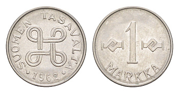 Финляндия 1 марка 1962 KM 36a железо плакированное никелем 4647-439