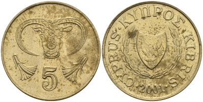 Кипр 5 центов 2001 KM 55.3 никель латунь 4141-1057