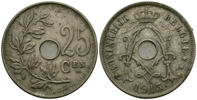 Бельгия 25 сантимов 1913 Belgie KM 69 медно-никель 4165-741