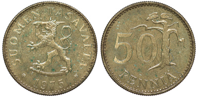Финляндия 50 пенни 1975 S KM 48 алюминиевая бронза 259-624