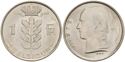 Бельгия 1 франк 1979 Belgique KM 142.1 медно-никель  UNC  4187-115
