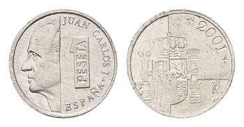 Испания 1 песета 2001 Хуан Карлос I (1975-2014) KM 832 алюминий 4708-437