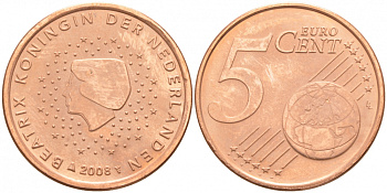 Нидерланды 5 евроцентов 2008 KM 236 сталь плакированная медью UNC 186-246