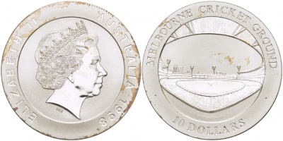 Австралия 10 долларов 1998 Площадки для крикета в Мельбурне KM 387 серебро PROOF 1082-8-54