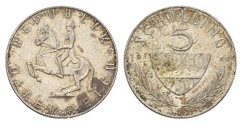 Австрия 5 шиллингов 1960 KM 2889 серебро 4673-854