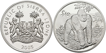 Сьерра-Леоне 10 долларов 2005 серия защита окружающей среды, гориллы, тираж 10000 экз. серебро PROOF 00-00