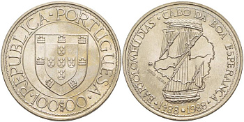 Португалия 100 эскудо 1988 серия золотой век португальских открытий, Бартоломеу Диаш KM 642 медно-никель UNC 4537-611