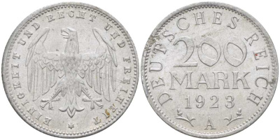 ГЕРМАНИЯ 200 МАРОК 1923 A KM 35, J. 304, Weege 22 алюминий 261-836