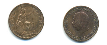 Великобритания 1/2 пенни 1936 Георг V (1910-1936) KM 837, Spink 4058 бронза 59-932